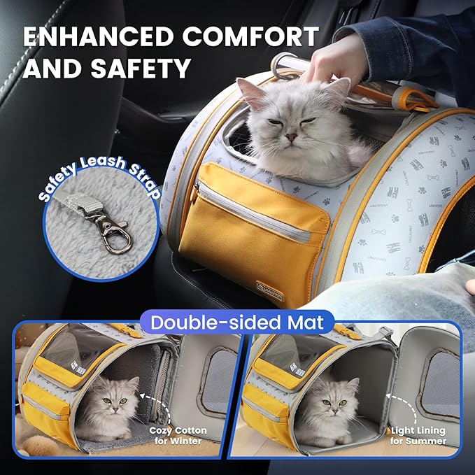Cat and Dog Backpack Carrier, Foldable Breathable Pet Carrier Backpack with Mesh Ventilation, Large Portable Outing Traveling Pet Bag for Small, Medium Cats, Small Dogs, Orange