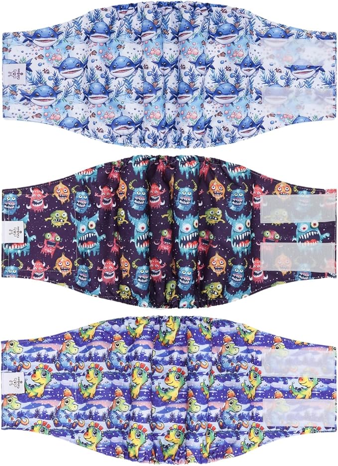 CuteBone Dog Diapers Male Belly Bands 3 Pack for Male Dogs Reusable Puppy Wraps DM65S