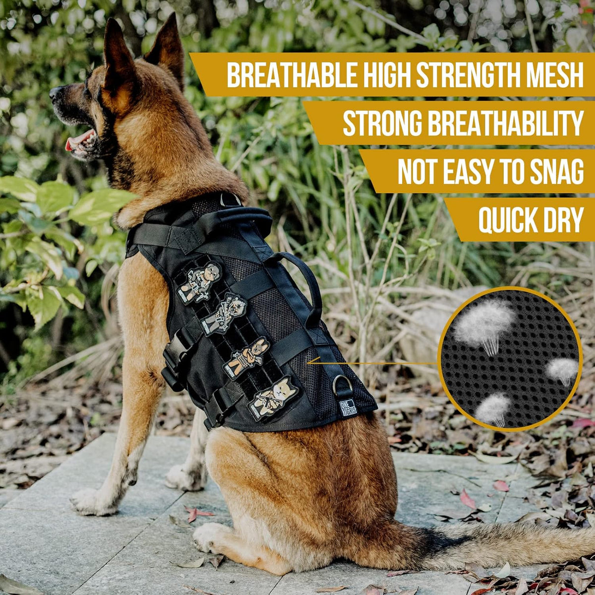 OneTigris No Pull Tactical Dog Harness for Medium Large Dogs, Mesh Design Breathable Military Dogs Molle Vests with Handles, Service Dog Vest Harness for Walking Hiking Training (XL, Black)