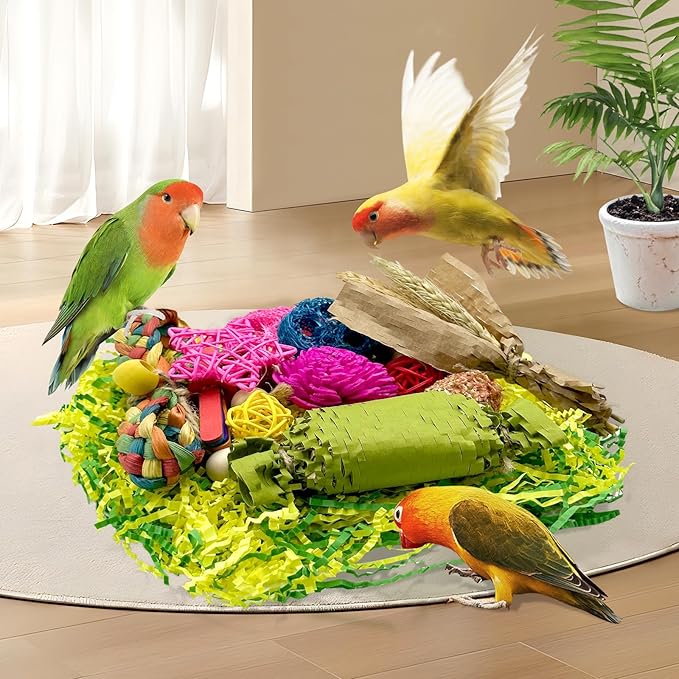 Natural Bird Toy Foraging Parrot Shredding Toys Box Conure Chewing Toys for Cockatiel Lovebird Parakeet Budgie Small-Medium Birds (Colorful)