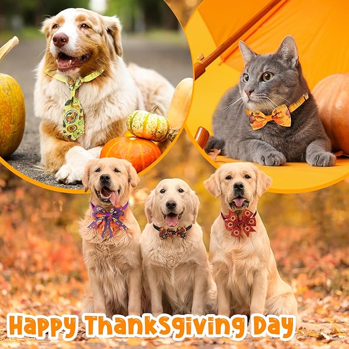 Talltalk 360 Pcs Halloween Dog Bow Ties Collars Set Adjustable Thanksgiving Christmas Fall Xmas Dogs Neckties Grooming Accessories for Small Medium Large Pet Cat Decoration(Thanksgiving)