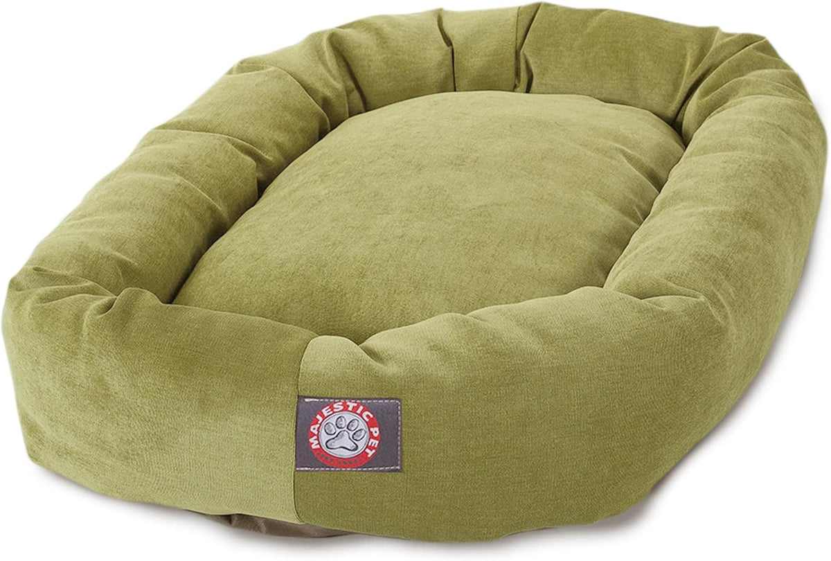 Majestic Pet 32 Inch Micro Velvet Calming Dog Bed Washable 32x23x7 (inch) – Cozy Soft Round Donut Dog Bed with Spine for Head Support - Pet Bed Medium – Apple