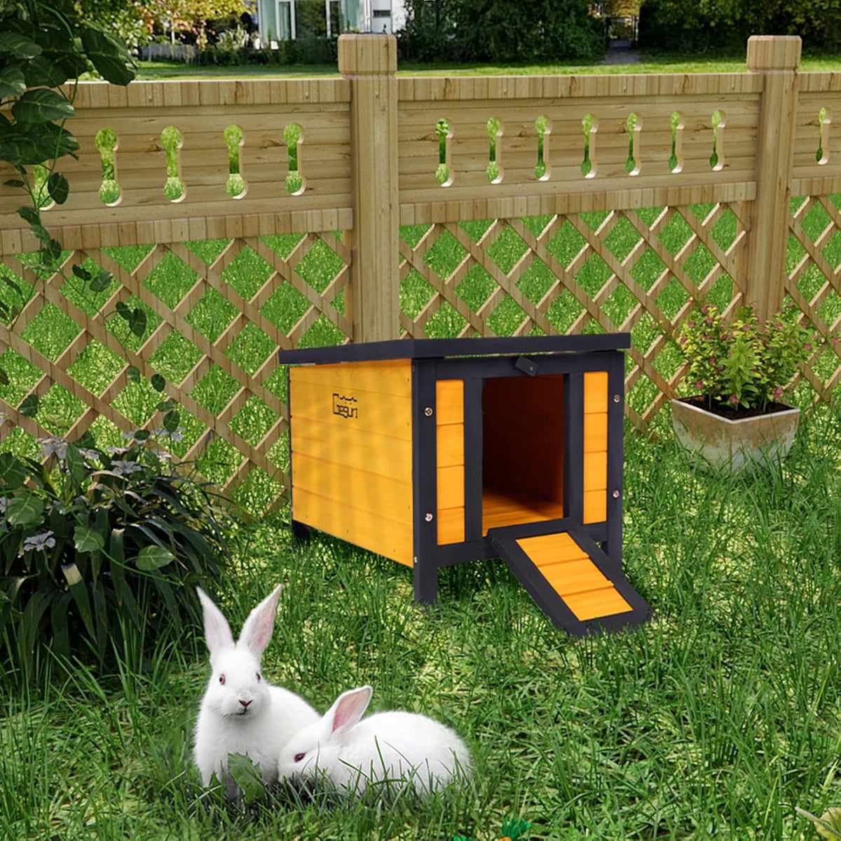 GEGURI Outdoor Cat House Weatherproof, Rabbit Hutch & Indoor Bunny Cage, Wooden Shelter for Feral Cats, Rabbits, Chickens & Small Animals