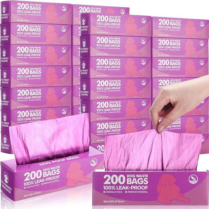 Harloon 6000 Counts Dog Poop Waste Bags 30 Rolls Extra Thick Strong Leak PET Proof Bags Disposable Bulk Universal Doggy Roll Waste Box for Puppy Outdoor Walking Travel (Purple,12 x 8 Inches)