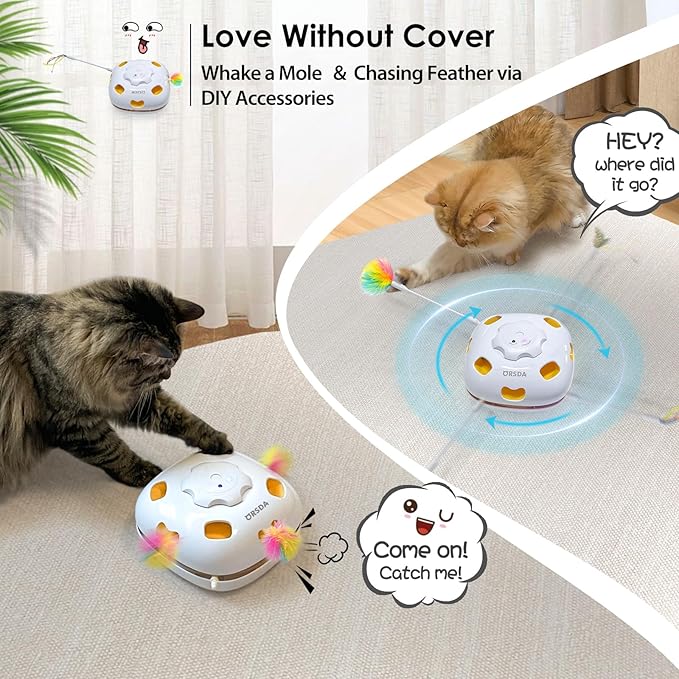 ORSDA Cat Toys for Indoor Cats, 4 in 1 Interactive Cat Toys, Automatic Cat Toy Kitten Toy, Rechargeable Electric Enrichment Toy for Cat Toy for Bored Indoor Adult Cats Hide and Seek, Whack-A-Mole