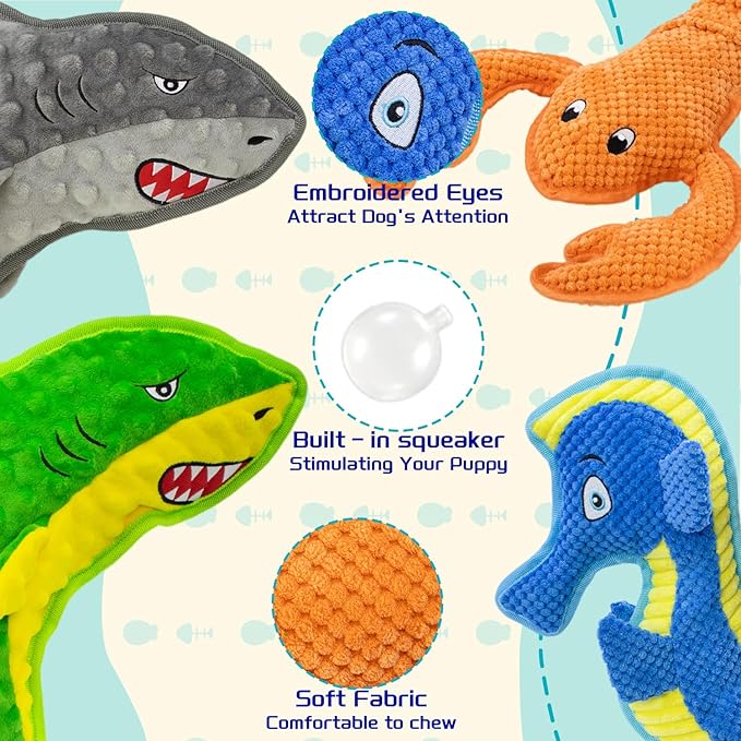 Dog Toy Squeak No Stuffing Toys, 4-Pack Toys for Small Medium Large Breed, Puppy Teething Interactive Toy to Keep Them Busy, Best Christmas Birthday Gift