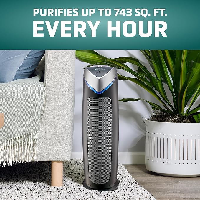 GermGuardian Air Purifier for Home with HEPA Pure Filter, for Wildfire Smoke, Pet Dander, Pollen, Odors, Large Rooms Up To 743 Sq. Ft., Removes 99.97% Pollutants, UV-C, 2-Pack, 22", AC48252PK, Gray