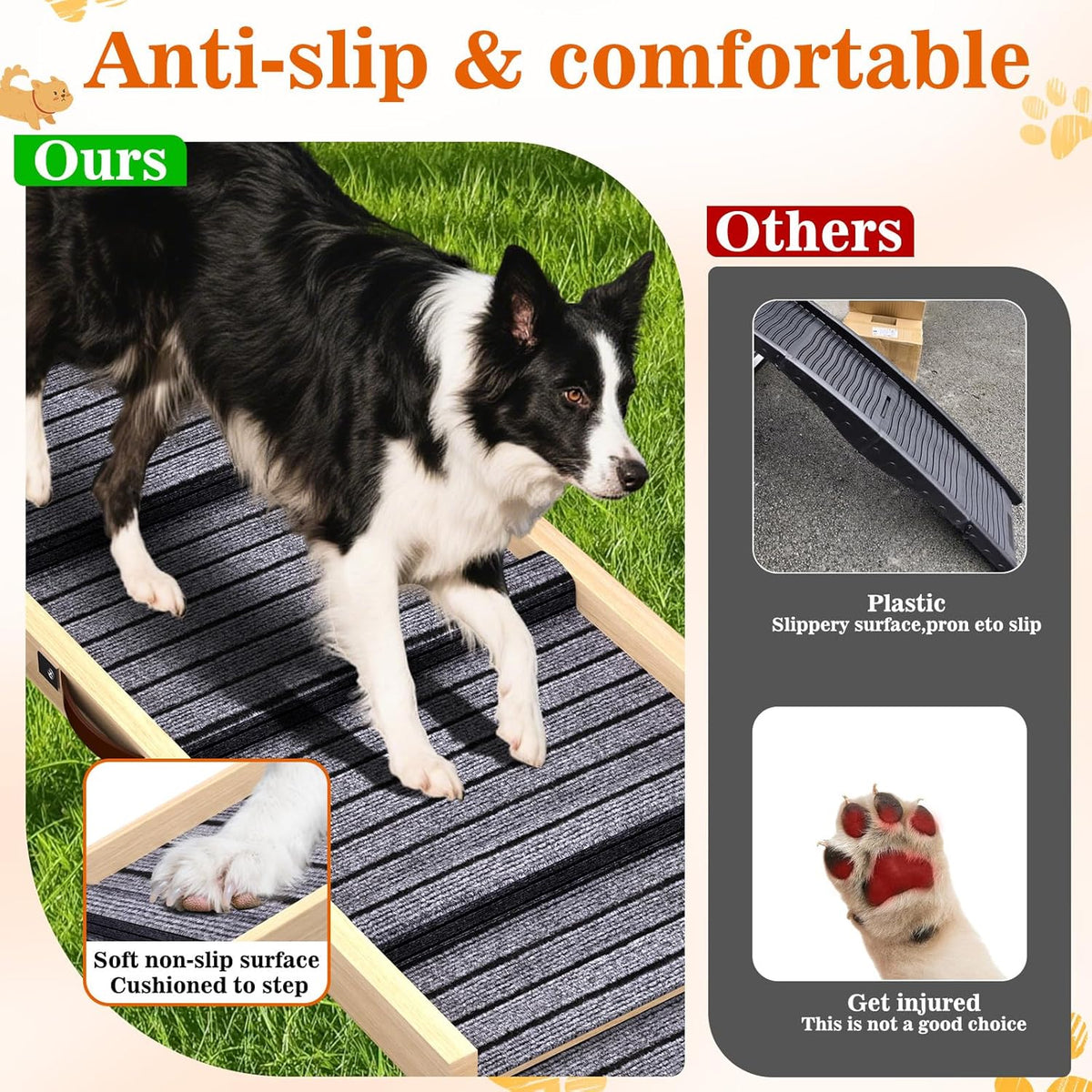 Dog Ramp for Car, 71''x 17'' Extra Long Deluxe Telescoping Design Wooden Pet Ramp, Pet Stair Ramps for Truck SUV with Non-Slip Surface, Portable Outdoor Dog Steps for Medium Large Dogs, Up to 250LBS