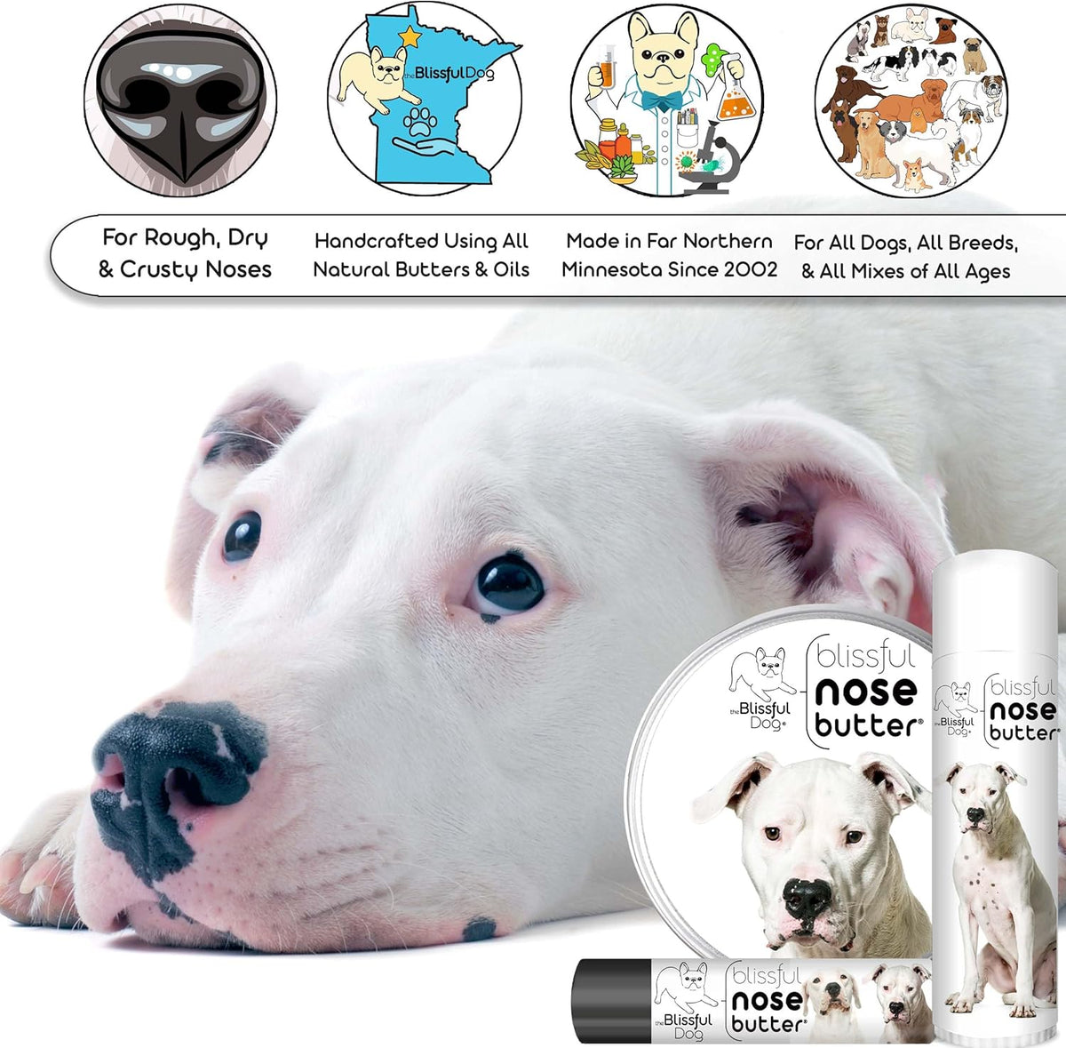 The Blissful Dog Dogo Argentino Unscented Nose Butter - Dog Nose Butter, 16 Ounce