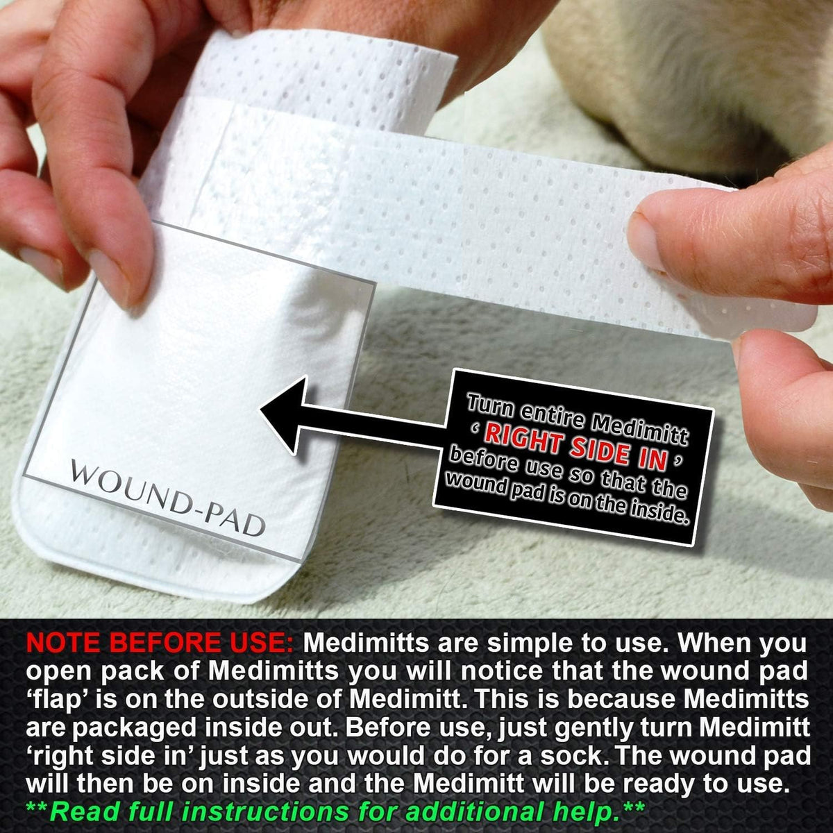 Medimitt Paw Bandages for Dogs, Cats and Pets – Stretchy Medical Booties, First Aid for Paws – Non Slip, Non Adhesive, Breathable, Disposable, Washable, Adjustable Strap, 12 Pack (Small)
