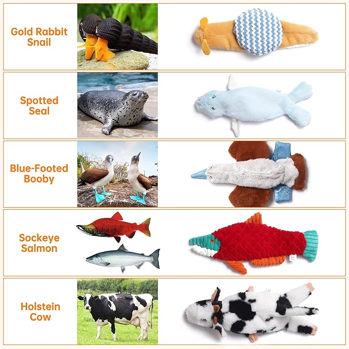 Nocciola Squeaky Dog Toys, 5-Pack Crinkle Plush Toys, No Stuffing Dog Toys for Small Medium Large Dogs, Boredom Relief