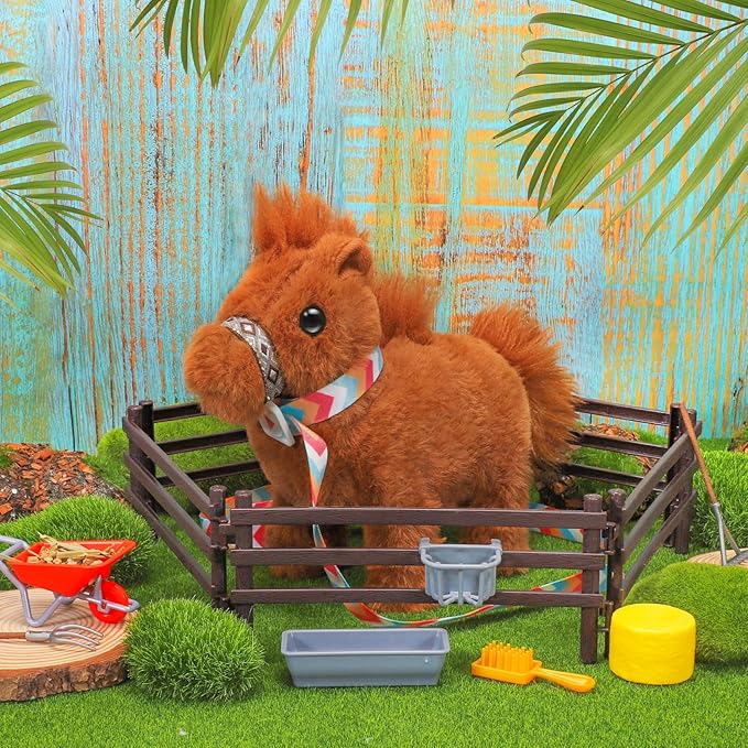 Tagitary Plush Horse Toys for Kids,Electronic Interactive Plush Toys with Leash That Making Sounds,Walking,and Wagging Tail,Stuffed Horse Realistic Pet for Boys Girls