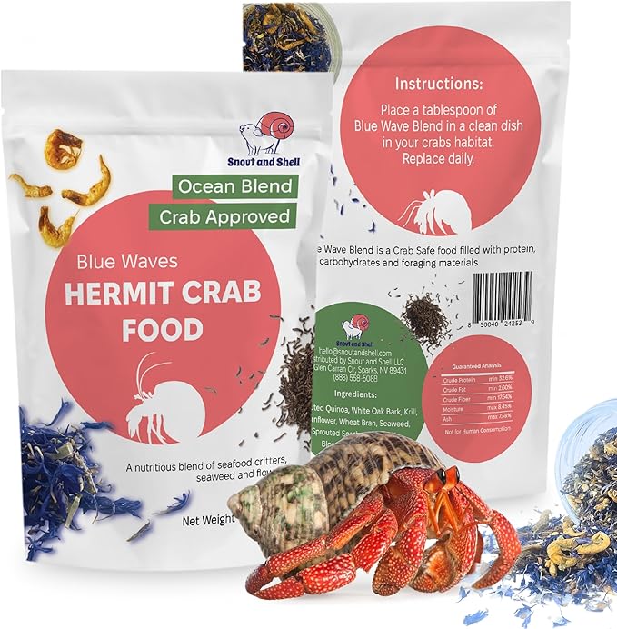 Blue Waves Hermit Crab Food – Marine Protein with Krill, Bloodworms & Sea Veggies – 30g – Snout and Shell