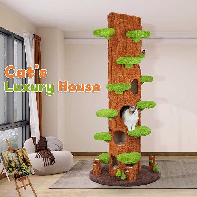 Luxury Cat Tree Tower for Indoor Cats,88.6" Tall Cat Tree,Multi-Level Furniture Activity Center with Scratching Posts Stand House Condo Funny Toys Kittens Pet Play House