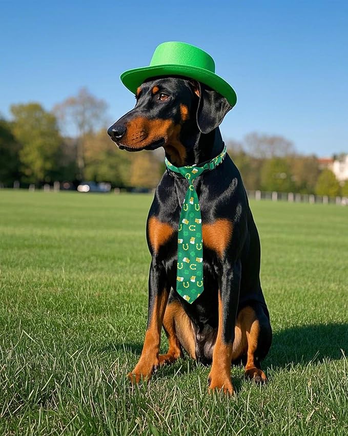 PET SHOW 10 Pack St. Patrick's Day Big Dog Ties Neckties for Large Breed Dogs XL Adjustable Holiday Grooming Accessories Neck Ties Bowties Girl Boy Pets Festival Costumes Wedding Party Gift Favor