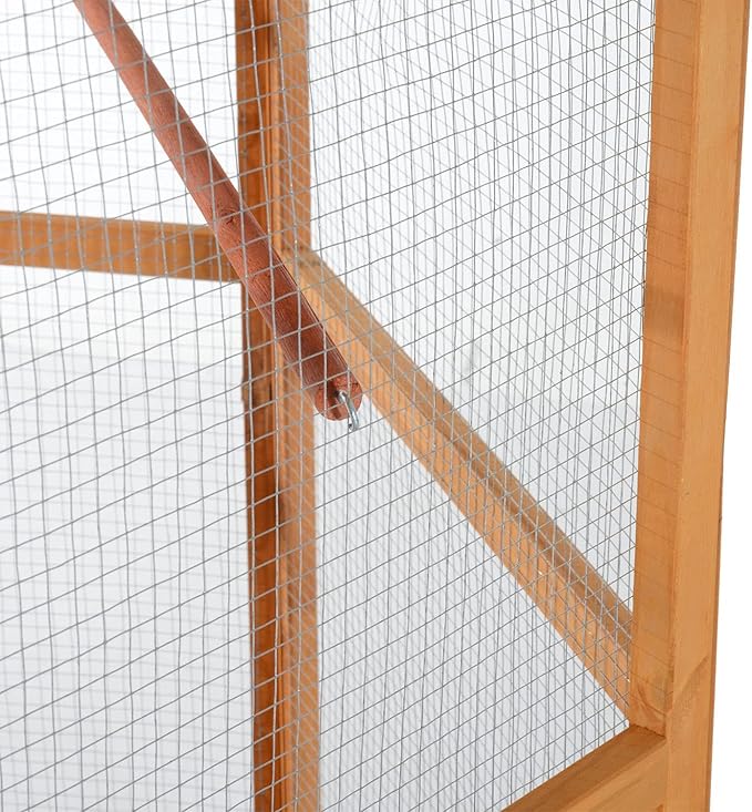 PawHut 69" Large Wooden Hexagonal Outdoor Aviary Flight Bird Cage with Covered Roof, Brown