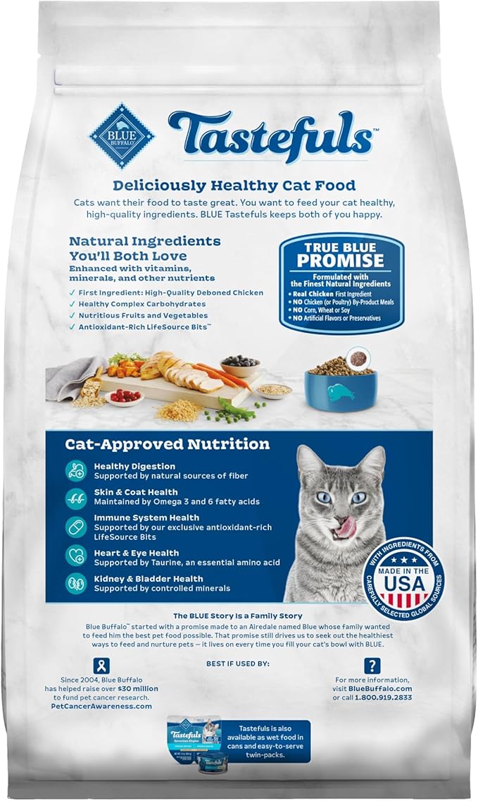 Blue Buffalo Tastefuls Natural Dry Food for Adult Indoor Cats, Chicken & Brown Rice Recipe, 7-lb. Bag
