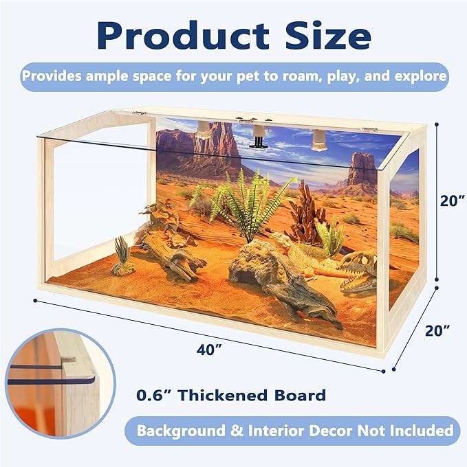 PROLEE Bearded Dragon Tank,Lizard Tank with Clear Tempered Glass Roof,Anti-Scratch Reptile Enclosure, Snake Tank and Reptile Tank,Built-in Light Fixtures with Switch (65 Gallons)