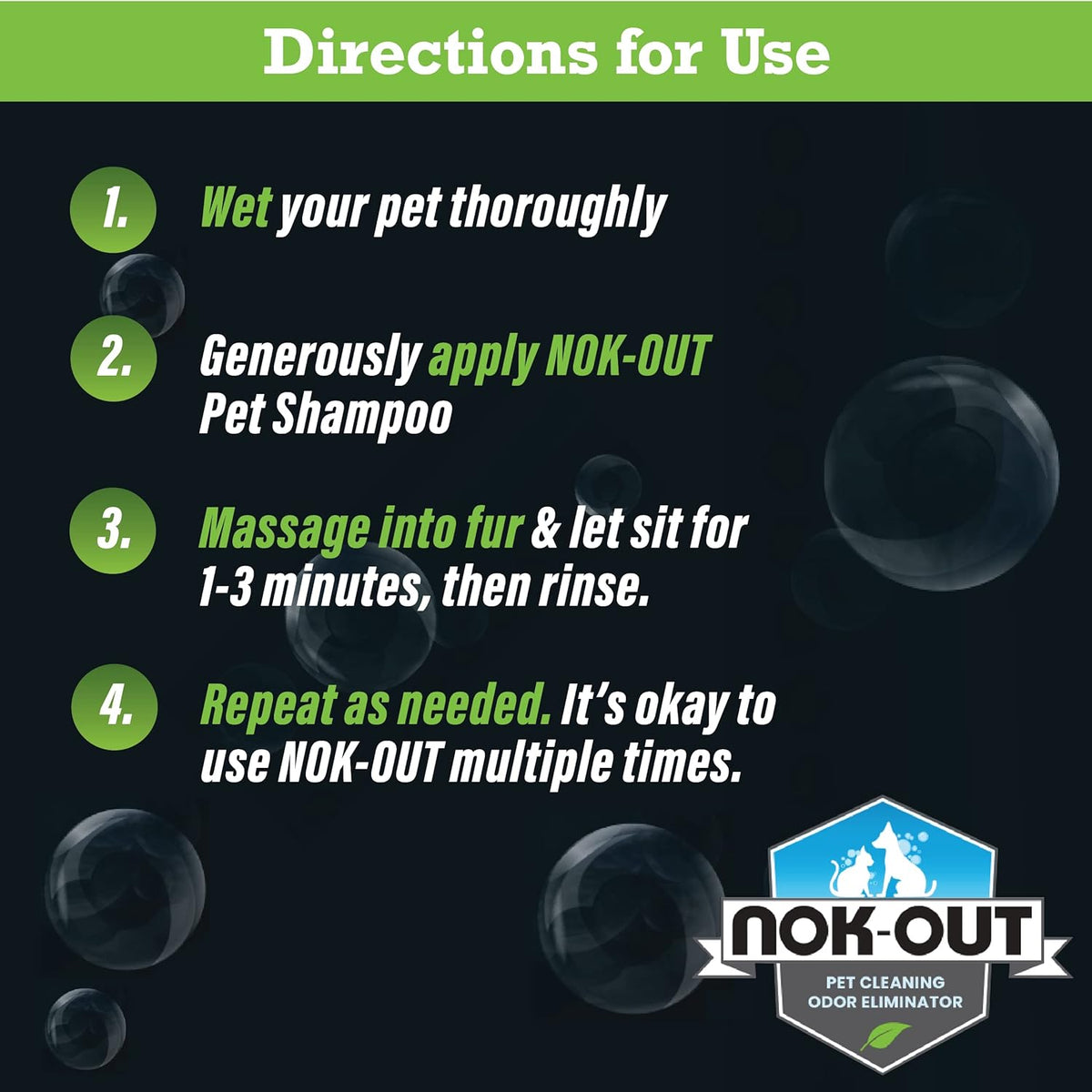 NOK OUT Premium Grade Pet Shampoo for Dogs and Cats, Veterinary Strength and Odor Eliminator Formula, Made in the USA, 20 Ounce Bottle, 2-Pack