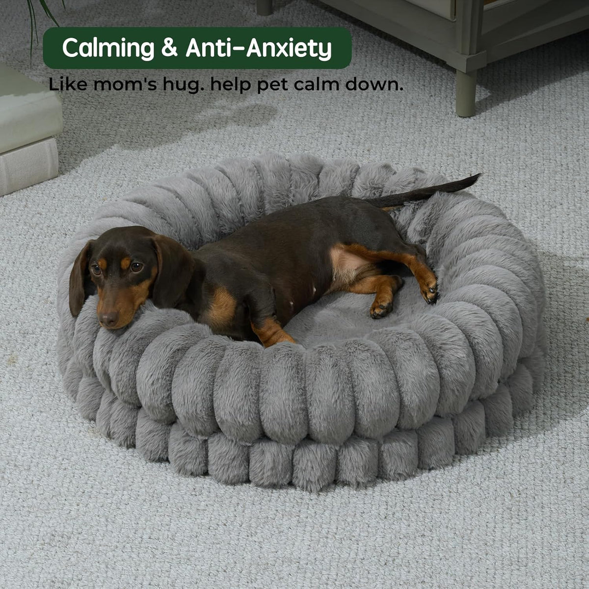 BALANCE Luxury Donut Dog Bed, 23 Inches Round Dog Beds for Small Dogs Washable, Orthopedic Calming Pet Bed for Puppy and Cats with Anti-Slip Bottom, Gray