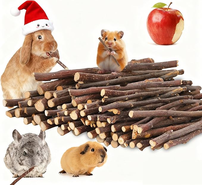 500g Organic Apple Sticks Small Animals Molar Wood Treats Chew Toys for Chinchillas Rabbits Guinea Pig Hamster Gerbil Parrot Bunny Chews Stick Toys