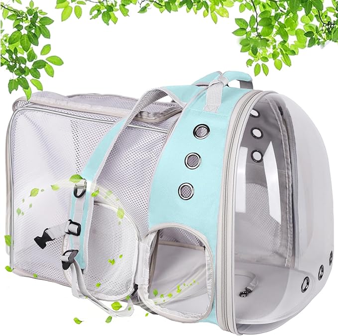 Square Back Extension Pet Backpack Carrier for Cat and Small Puppy up to 12 Pounds, Clear Space Capsule Astronaut Transparent Bubble Window Backpack to Carry and Transport Cat to Vet and Traveling