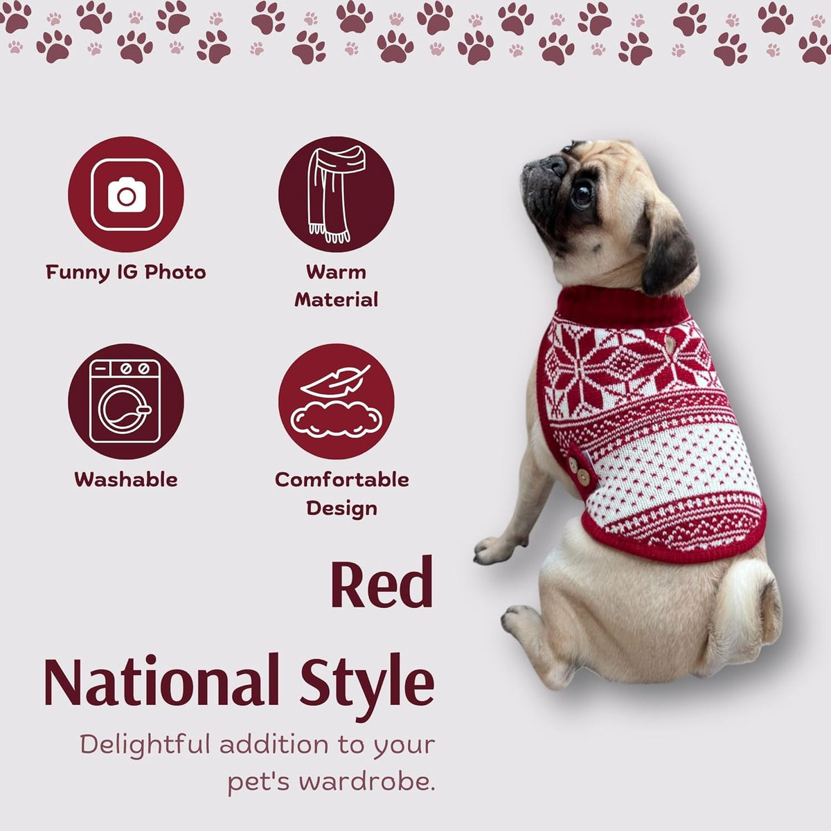 Cute Sweater for Dogs and Cats Soft Flannel Pet Outfit Warm and Cozy Animal Hoodie Small to Large Pet Clothes for Halloween Parties and Everyday Wear (X-Small, Red National Totem)