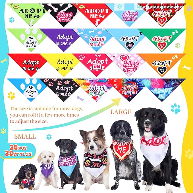 30 Pcs Dog Bandanas Bulk Pet Bibs Colorful Triangle Scarf Pet Bandanas for Medium Large Dogs Spring Summer Birthday Costume Decoration (Adopt Me)