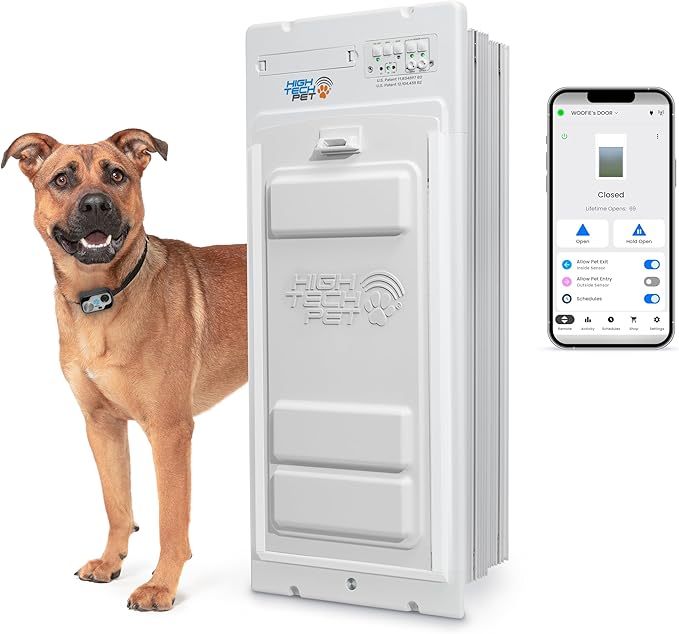 Power Pet Automatic ROLL UP Door by High Tech Pet Brand - Motorized Panel Rolls Up - Pet Operated - Remote App Control - 24/7 Exit & Entry Timers (Wall Mount, Medium)