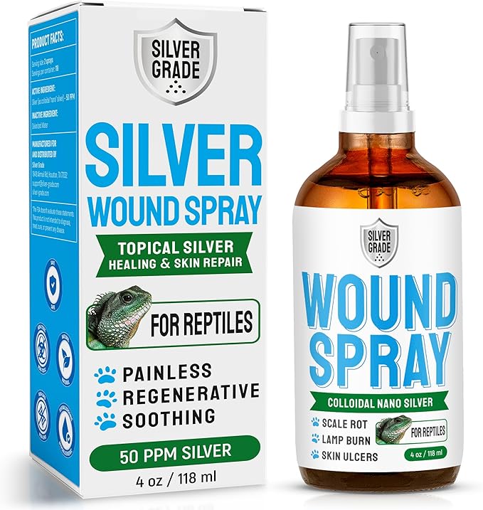 Reptile Wound Care Spray with Silver – for Wounds, Cuts, Scale Rot, Burns, Sores, Irritation, Abnormal Shedding – Topical Spray for Lizards, Bearded Dragons, Iguanas, Snakes, Geckos & Turtles – 4 Oz