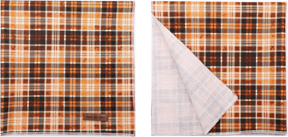 Lionet Plaid Dog Bandana 1PC - Pet Fall Washable Reversible Cotton Scarf, Adjustable Square Kerchief for Small to Large Dogs