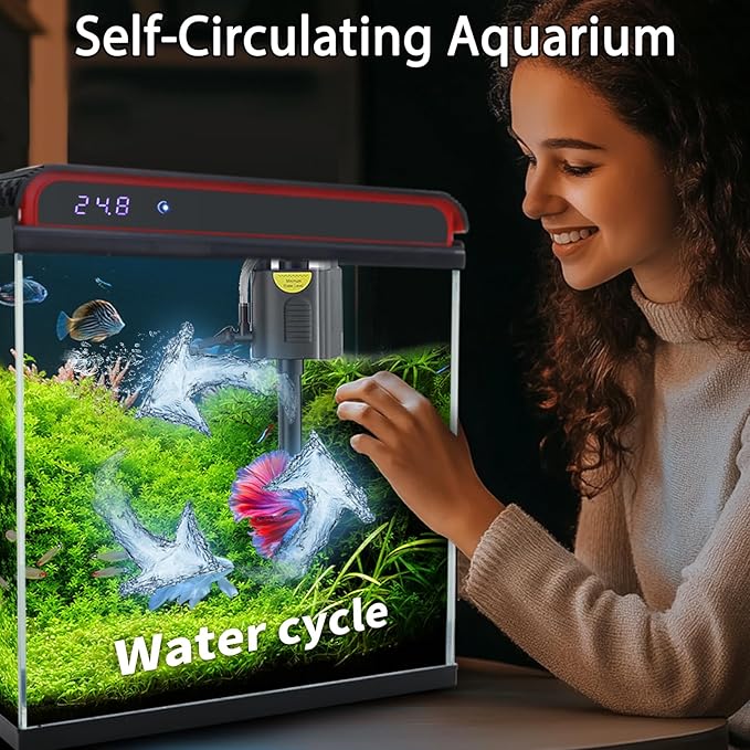 20 Gallon Fish Tank, Large Smart Aquarium with Self-Cleaning Pump 3 Color Lights Water Temperature Detection System, Smart Fish Tank for Betta Shrimp Guppy Goldfish Beta, Home Decor Gift with Tank