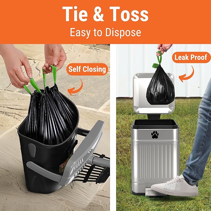 Dog Pooper Scooper with Bag Attachment, 40" Long Handle Pooper Scooper for Large Dogs, Dog Poop Scoop for Yard, Large Capacity Swivel Bin and Rake, Lavender Scented Bags (Grey)