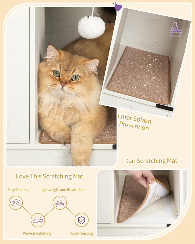 Cat Litter Box Enclosure, Hidden Litter Box Cabinet Furniture with Bell, Indoor Cats House, Farmhouse Style, 31.5 x 19.7 x 20.9Inches, for Hallway, Bedroom, White CB82414B