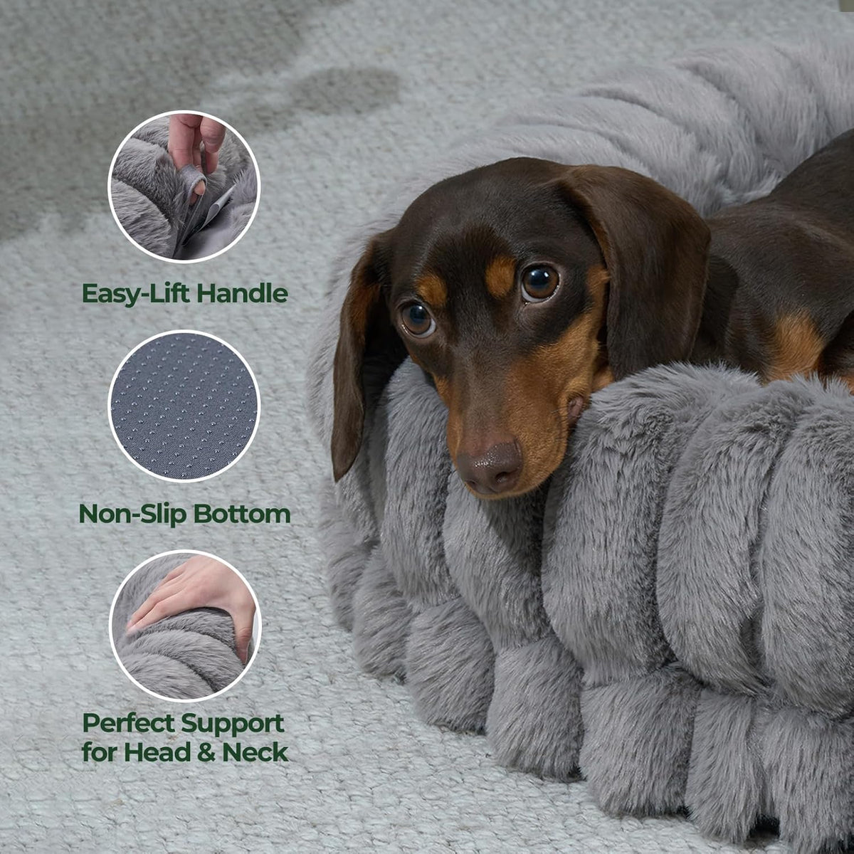 BALANCE Luxury Donut Dog Bed, 23 Inches Round Dog Beds for Small Dogs Washable, Orthopedic Calming Pet Bed for Puppy and Cats with Anti-Slip Bottom, Gray