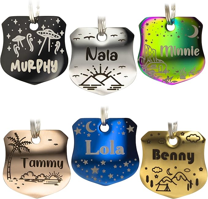 Personalized Dog Tag with 5 Lines of Custom Deep Engraved Durable Stainless Steel Pet ID Name Tag Designer Regular Size Badge