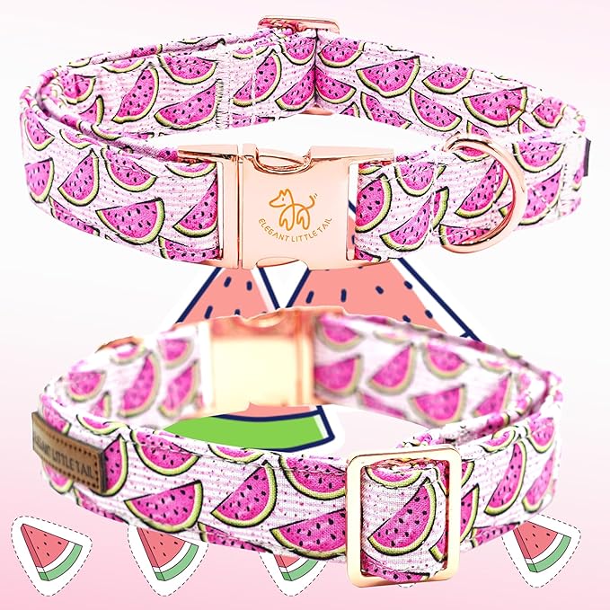 Elegant little tail Dog Collar, Watermelon Print Pet Collar Summer Dog Collar Durable Metal Buckle Dog Collars Cotton Pet Adjustable Dog Collars for Medium Dogs