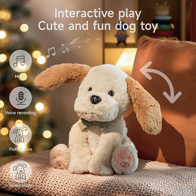 TUMAMA Baby Animated Plush Dog, Interactive Singing Talking Puppy Dog Stuffed Animal Toys, 10”