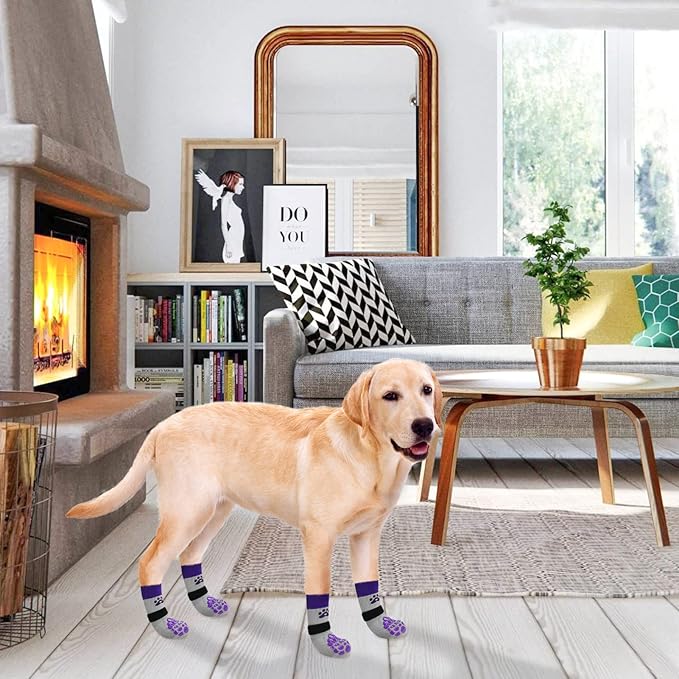BEAUTYZOO Anti-Slip Dog Socks,Dog Shoes for Hot/Cold Pavement,Paw Protectors with Grips 3 Pairs for Puppy Small Medium Large Senior Old Dogs,Dog Socks to Prevent Licking and Hardwood Floor Protection