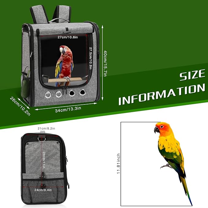 SUERTREE Bird Carrier Bag Bird Travel Cage with Stand, Lightweight Backpack for Parrot, Portable Bird Travel Bag, Pet Transparent Breathable Travel Cage (X-Large)