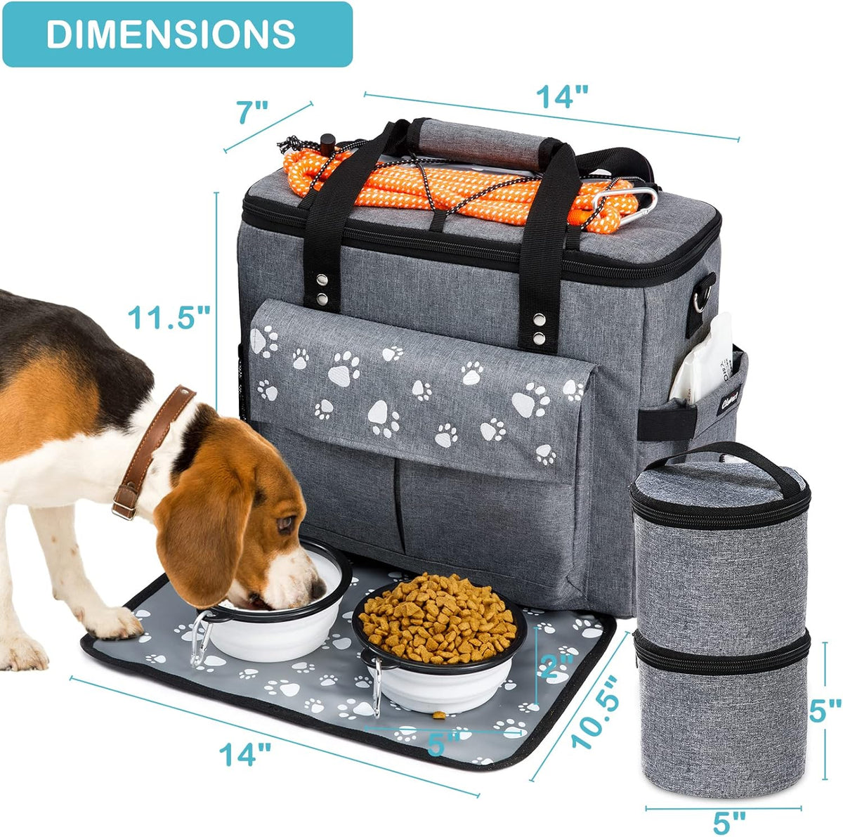 Large Dog Travel Bag, Airline Approved Dogs Bags for Traveling, 2 Dog 's Food Travel Container and Collapsible Bowls, Weekend Pet Travel Bags
