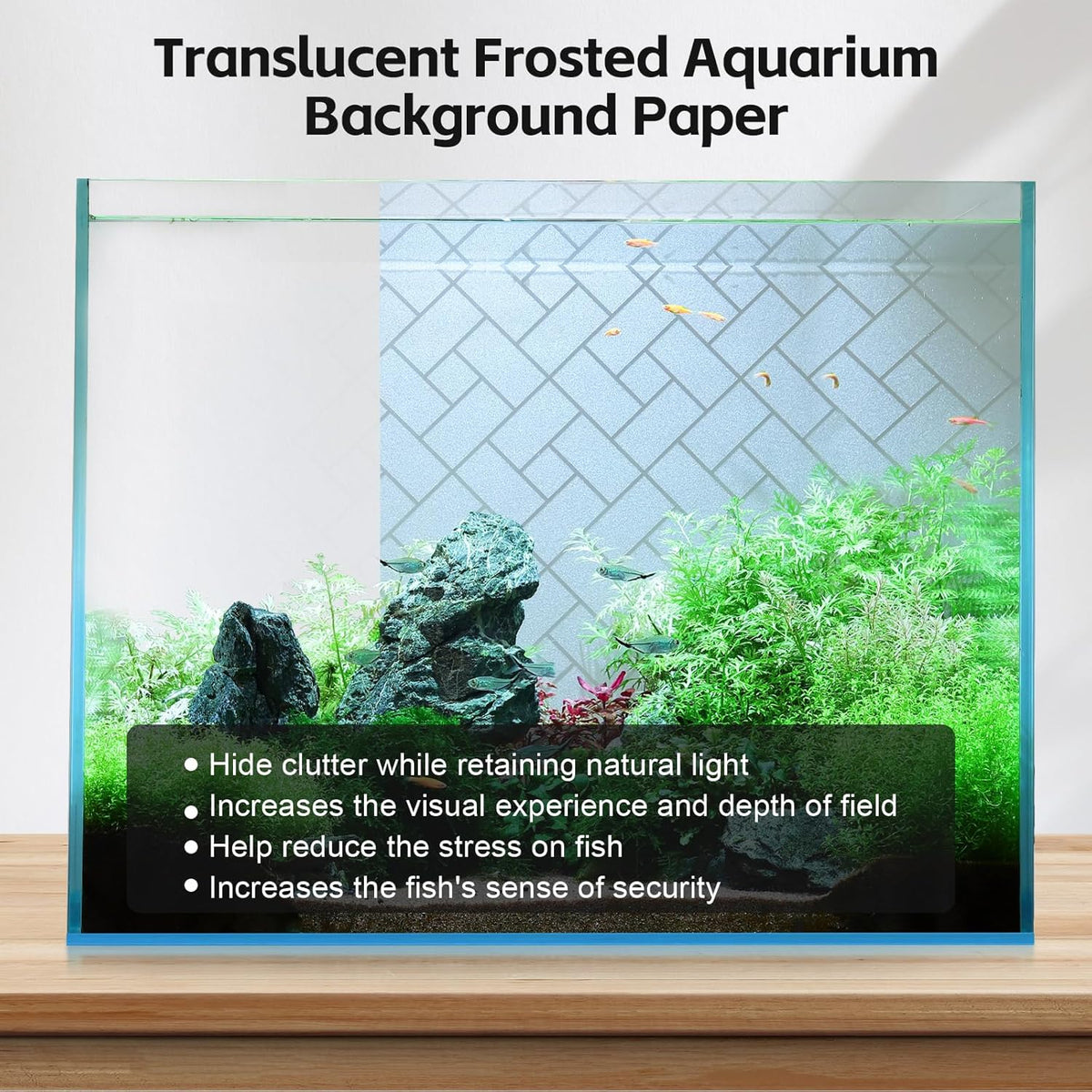 Aquarium Background Paper Decor Fish Tank Backdrop Wallpaper Electrostatic Adhesive, No Glue, Easy to Install, Reusable (17.7“H×47.2”L, Grid Transparent)