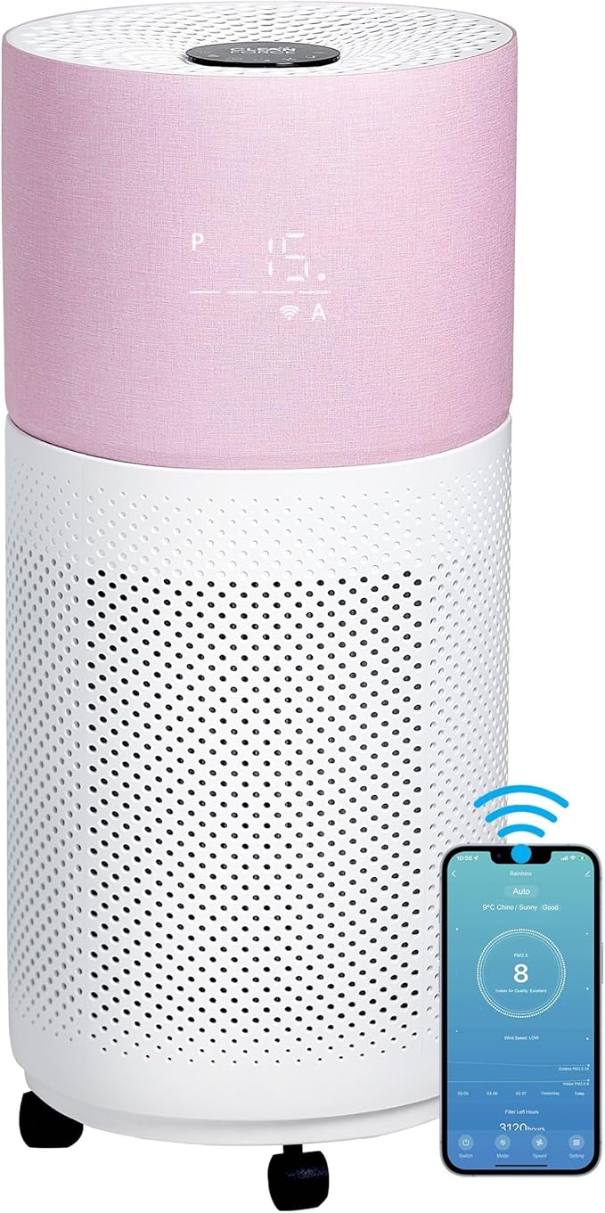 CleanForce Rainbow H13 True HEPA Air Purifier for Home Large Room, Bedroom, up to 2550sqft, Smart App-Control air Quality Monitor, Filters dust Pollen Smoke Odor VOCs