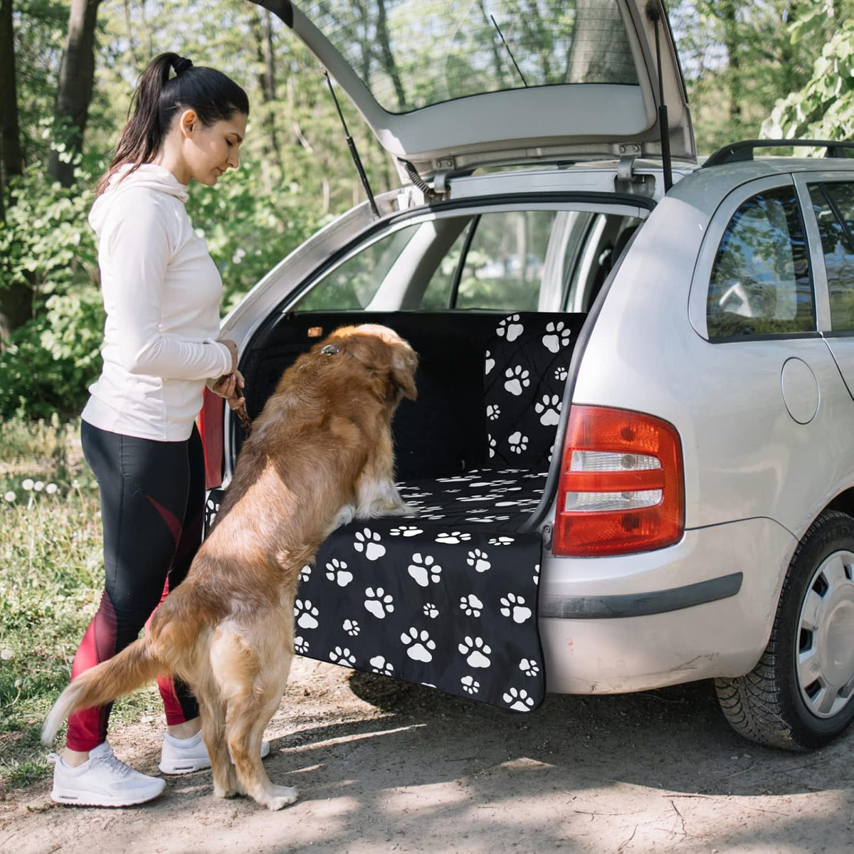 F-color SUV Cargo Liner for Dogs, Upgraded Extra Large Water Resistant Pet Cargo Cover Dog Seat Cover Mat for SUV Sedans Vans with Bumper Flap Protector, Non-Slip, Wear-Proof, Universal Fit, Paw Print