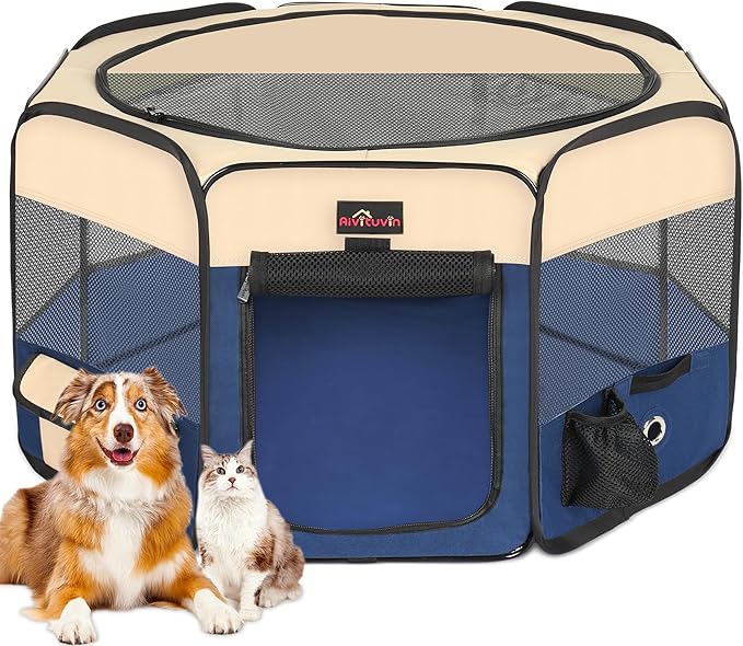 Aivituvin Dog Playpen Foldable Waterproof Pet Play Pens for Cat, Puppies, Rabbits, Chickens, Durable Portable Pet Tent for Travel Camping Indoor/Outdoor Blue XL