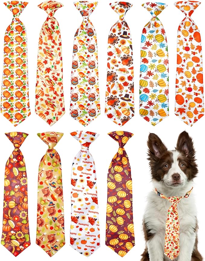 PET SHOW 10 Pack Thanksgiving Big Dog Ties Neckties for Large Breed Dogs XL Adjustable Holiday Grooming Accessories Neck Ties Bowties Girl Boy Pets Festival Costumes Party Gift Favor(Large)