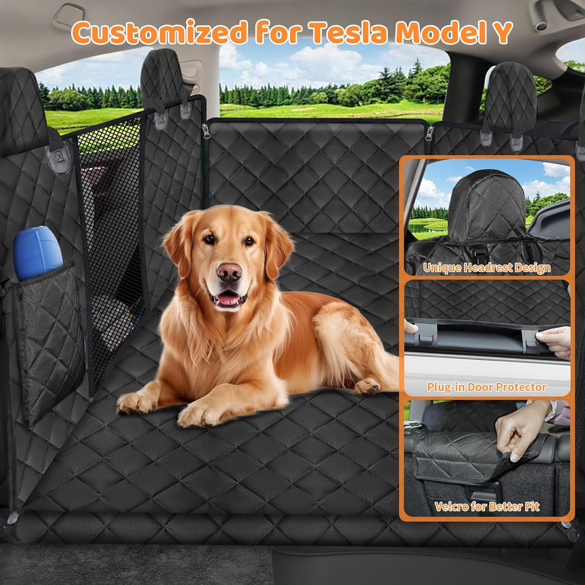 URPOWER Dog Back Seat Extender for Tesla Model Y, Hard Bottom Dog Car Seat Cover Holds 400 lbs, Waterproof Dogs Hammock for Car Pet Backseat & Door Protector Dogs Car Bed for Model Y 2025-2020