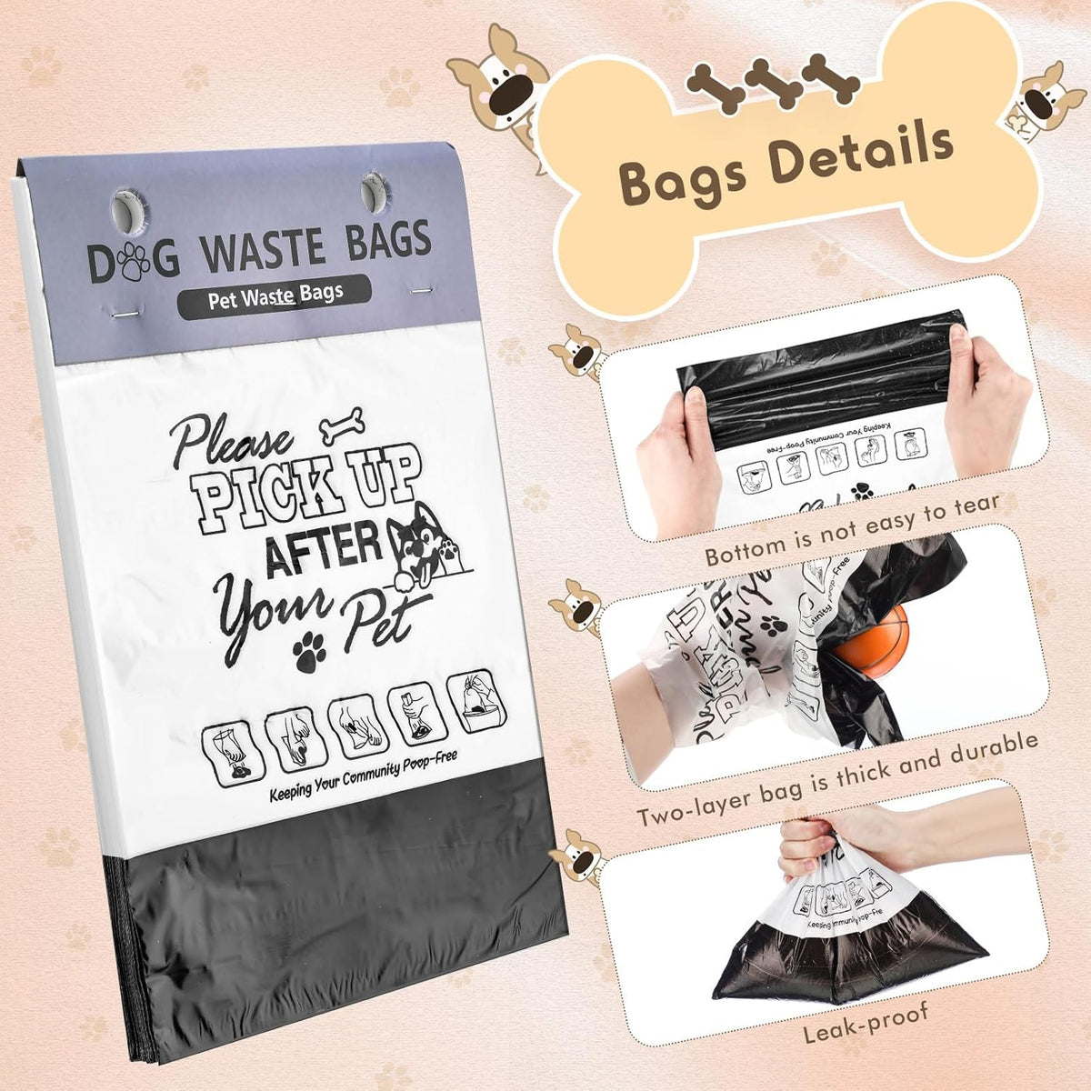 Ireer 1000 Pcs Thick Header Dog Waste Bags Bulk Dog Poop Station Refills Pet Waste Bags Thicker Leakproof Disposal No More Warm Yuck Feeling for Home Outdoor Parks Communities Hoas