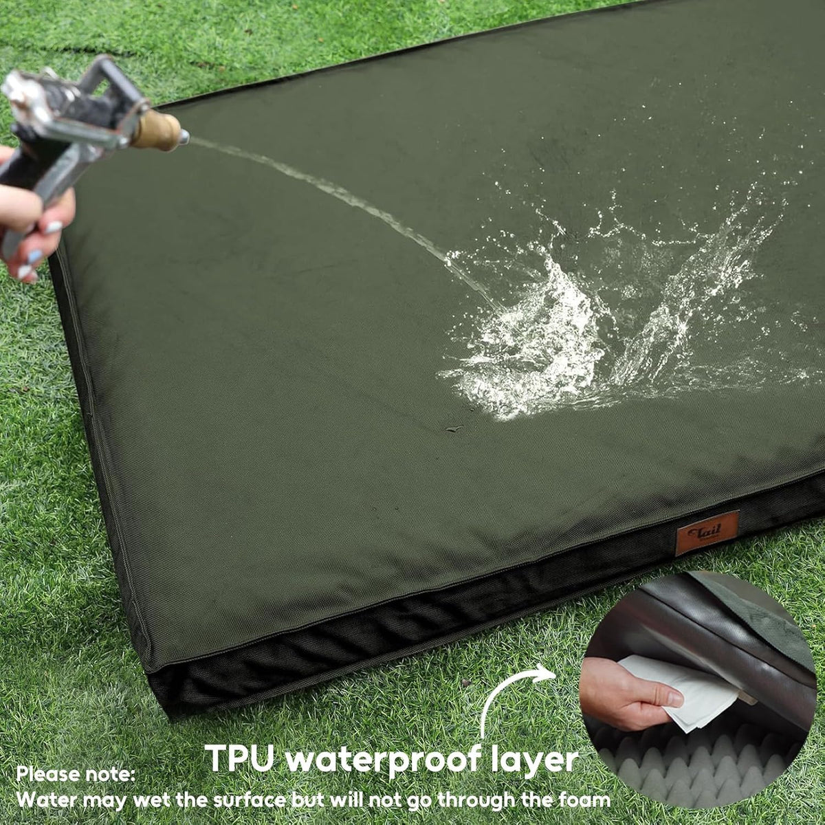 Outdoor Extra Large Dog Bed, Waterproof Dog Bed for Large Dogs, Orthopedic Egg Foam Pet Bed with Washable and Removable Oxford Cooling Cover, Dark Green