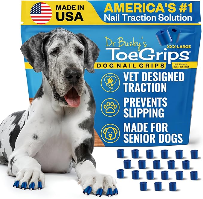 Dr Buzby's XXXLarge ToeGrips for Dogs - Instant Traction on Wood/Hardwood Floors - Anti Slip Relief - Grippers for Senior Dogs - Stop Sliding Instantly - Rubber Nails for Paws - 1 Pack (20 Grips)